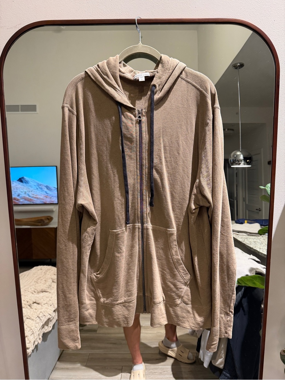 James Perse Vintage French Terry Zip Up Hoodie Cashew Pigment Size 4